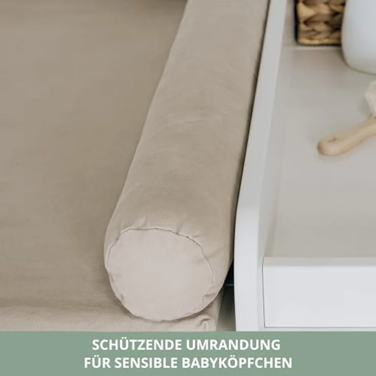 LIMMALAND Wickelauflage 76 × 79 cm mit Wickeltischumrandung – aus 100% Baumwolle, waschbar, sanfter Liegekomfort (Pure Beige, Wickelauflage) – Bild 4