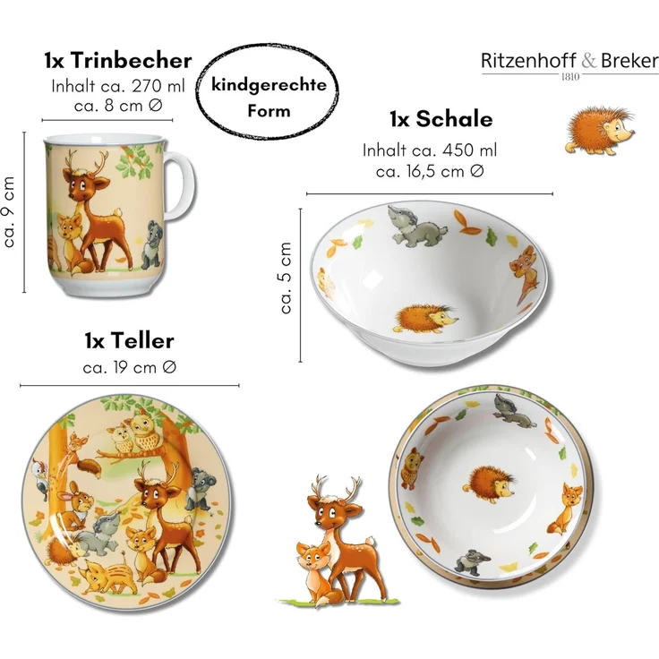 Ritzenhoff & Breker WALDTIERE Kindergeschirr Set 3-teilig – Bild 6