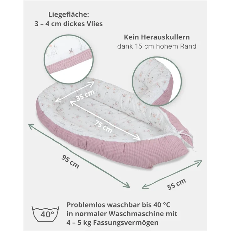 ULLENBOOM Babynest - 100% OEKO-TEX Materialien & Made in EU, Märchenwald - Babynestchen Neugeborene aus kuscheliger Baumwolle, Ideal als Reisebett & Kuschelnest geeignet – Bild 3