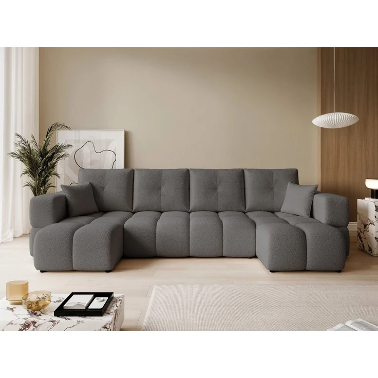 yourhouse24 Wohnlandschaft BUENO U im Glamour-Stil – Trend-Bouclé, Schlaffunktion & Bettkasten, mit Schlaffunktion und Bettkasten, Seite universal – Bild 1