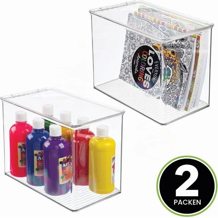 mDesign Organizer Aufbewahrungsbox Regalbox Deckel Stapelbar 2er-Set Transparent – Bild 4