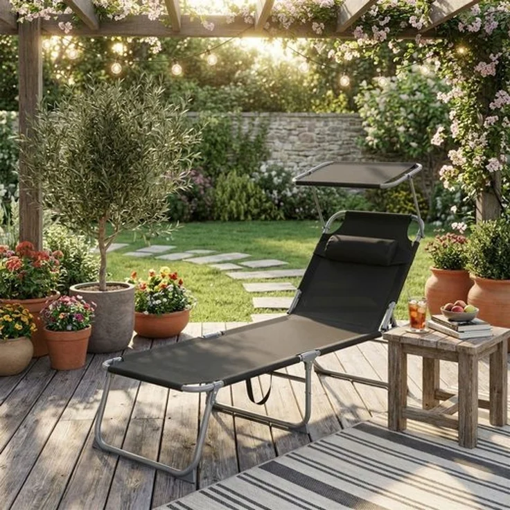 SONGMICS Sonnenliege klappbar, 2er Set, mit Kopfstütze, belastbar bis 110 kg, verstellbare Sonnenblende, grau – Bild 3