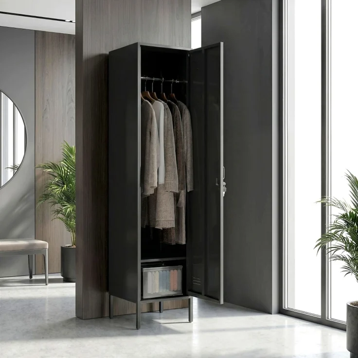 Garderobenschrank 40x40x179 cm aus Stahl, schwarz, abschließbar mit Kleiderstange – Bild 1