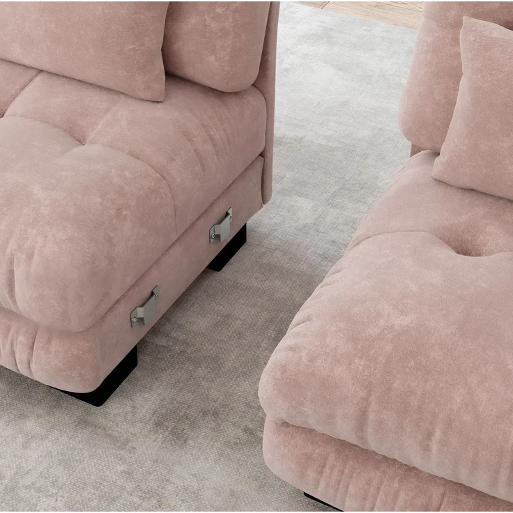 DESVIAE Sofa modular mit Tiefensitz und Kissen, Chenille Rosa, 406 x 77 x 81 cm – Bild 9