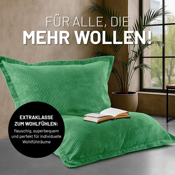 Lumaland Sitzsack Classic XXL Cord | Riesen Sitzsack XXL mit Softer Rippenstruktur – ideal zu Cord Sofa & Sessel Indoor Bean Bag für Wohnzimmer, Schlafzimmer & Co. - 380 L, 140x180 cm – Bild 6
