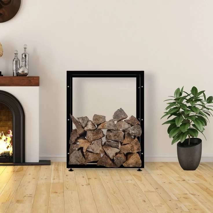 DELUKE® Kaminholzregal innen Metall SATLO - für Feuerholz Brennholzregal innen Kaminholzständer Kaminholzhalter Feuerholzregal InnenSchwarz, 25x80x100cm – Bild 4