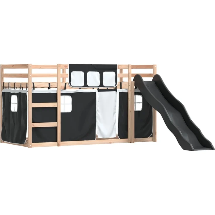 vidaXL Etagenbett mit Rutsche und Gardinen Weiß und Schwarz 80x200 cm 3284116 – Bild 2