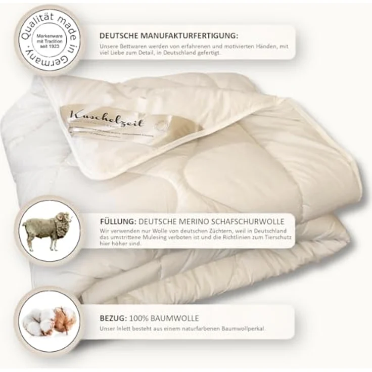 Meivita Naturhaarbettdecke Merino Schafschurwolle Sommerdecke, Füllung: 100% Wolle, Bezug: 100% Baumwolle, Bettdecke Hergestellt in Deutschland – Bild 6