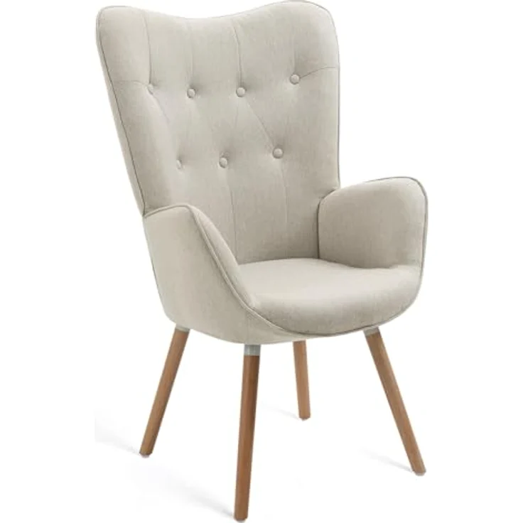 MEUBLE COSY Sessel Wohnzimmer Relaxsessel Lesesessel Lehnstühle Polstersessel Einzelsofa mit Holzbein Ohrensessel für Schlafzimmer Büro Vanity, Stoff, Beige – Bild 2