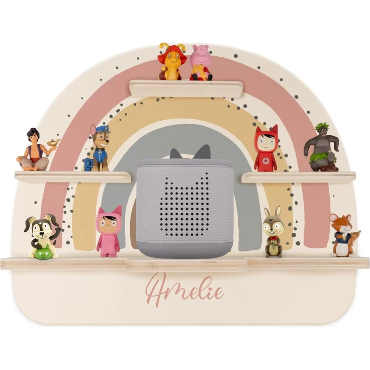 Kidsmood - Tonie Regal personalisiert mit Namen – Wandregal für Toniebox 2 & Figuren | Abgerundete Ecken & Kanten Inkl. Metallplättchen für Tonie Hörfiguren | Kinderzimmer Regal für Mädchen & Jungen