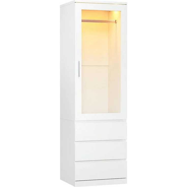 Dripex Kleiderschrank Kleiderschrank Weiß Acrylfront 3 Schubladen, kompakt H180xB40xT48cm – Bild 1