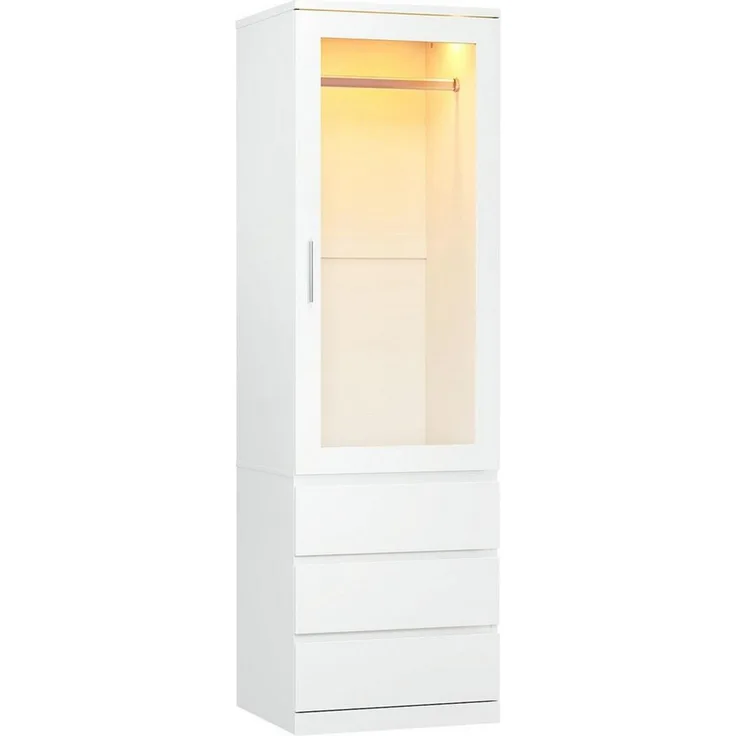 Dripex Kleiderschrank Kleiderschrank Weiß Acrylfront 3 Schubladen, kompakt H180xB40xT48cm