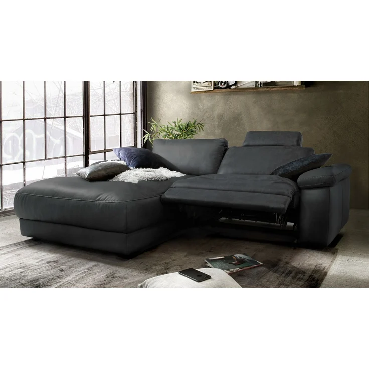 KAWOLA Sofa LOLA Ecksofa Leder schwarz mit motorischer Relaxfunktion Recamiere links 82 x 178 x 233 cm – Bild 2