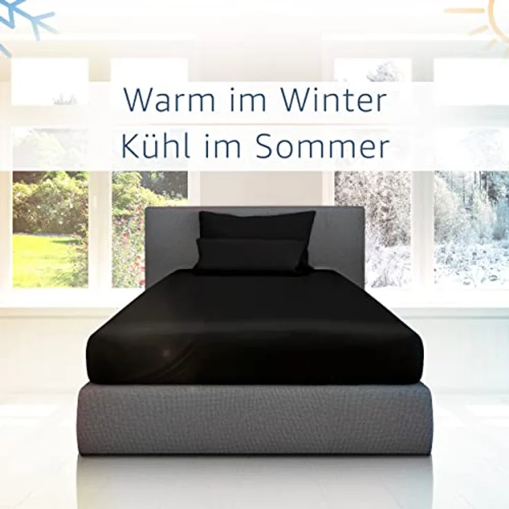 Amago - Spannbetttuch, 50 cm Steg, 100 prozent Baumwolle, 140x200 cm - Schwarz – Bild 7