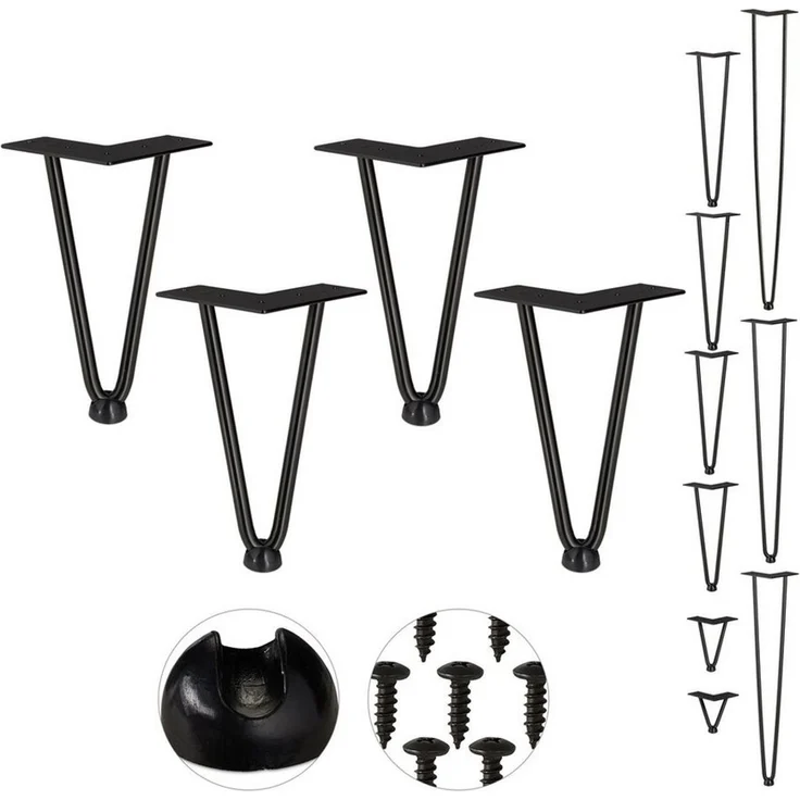 relaxdays Tischbein 4er Set Hairpin Legs mit 2 Streben, 30 cm - 2 Stangen – Bild 1