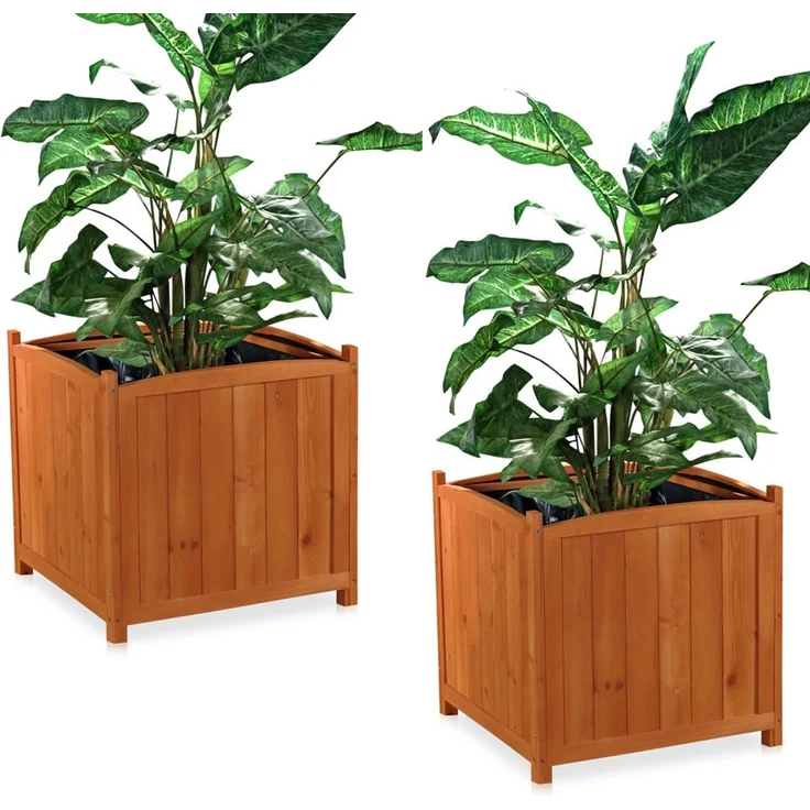 2x 50cm Garten Blumenkübel aus Holz Pflanzkasten Blumentrog Übertopf eckig NEU – Bild 2