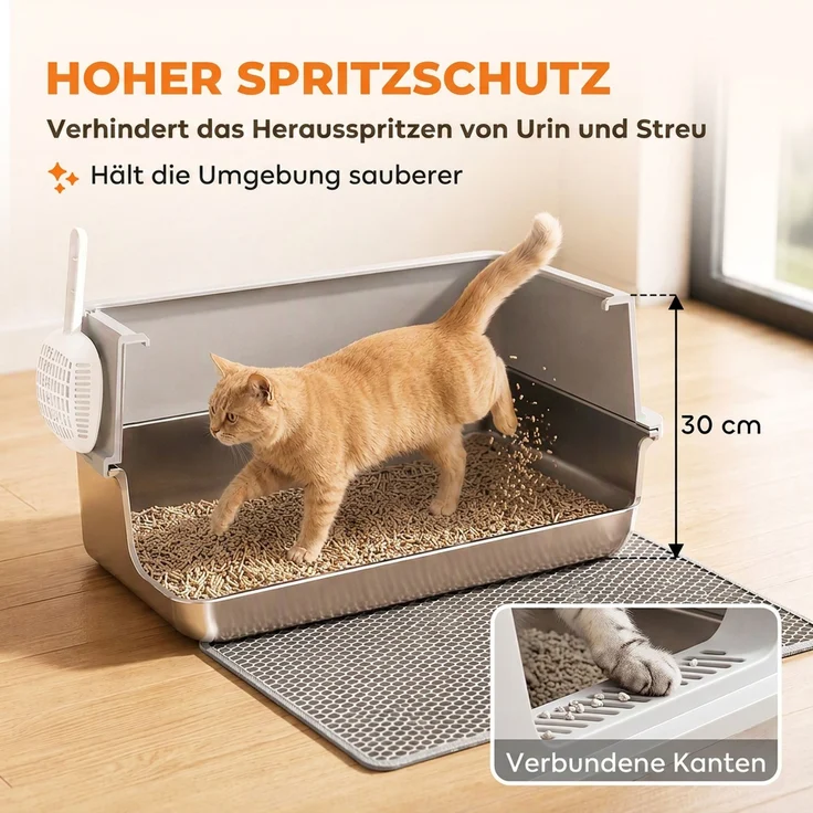 PawHut Katzentoilette, Edelstahl, Hellgrau, 60 x 40 x 30 cm – Bild 6