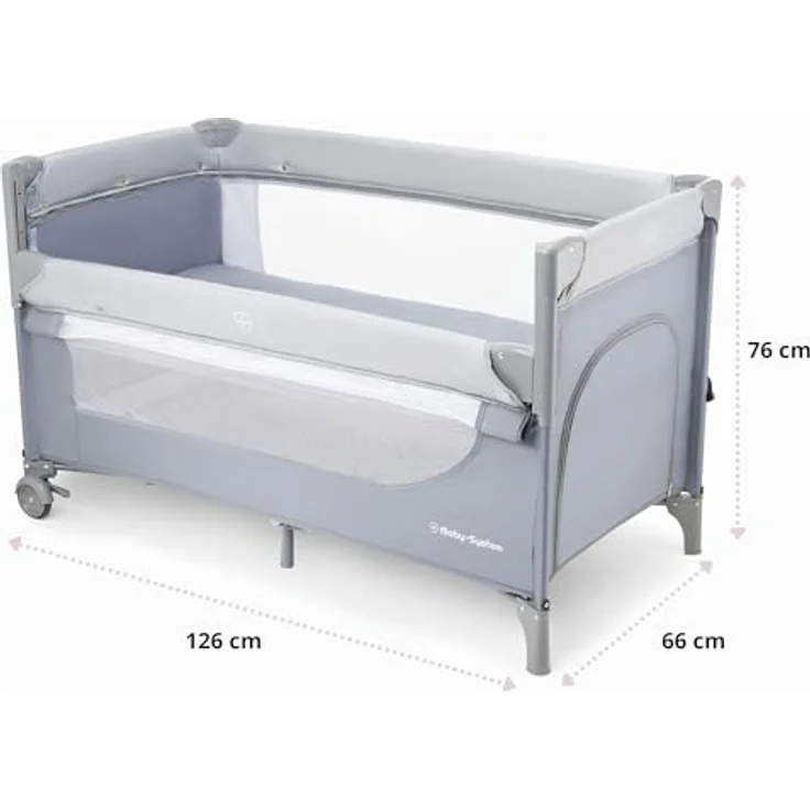 Moby-System Closely 3in1 Beistellbett Baby - Reisebett Baby mit Wickelauflage, Matratze, Transporttasche - Höhenverstellbares Beistellbett, Laufstall (6 Teile) – Bild 8