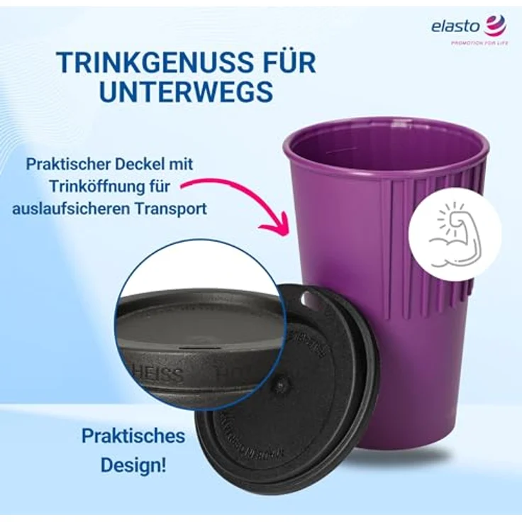 elasto Coffee-to-go-Becher Kaffeebecher 300 ml Trinkbecher mit Deckel und Riffel-Optik, Made in Germany, BPA-frei, 100% recyclebar, Heißgetränke, Teebecher – Bild 3