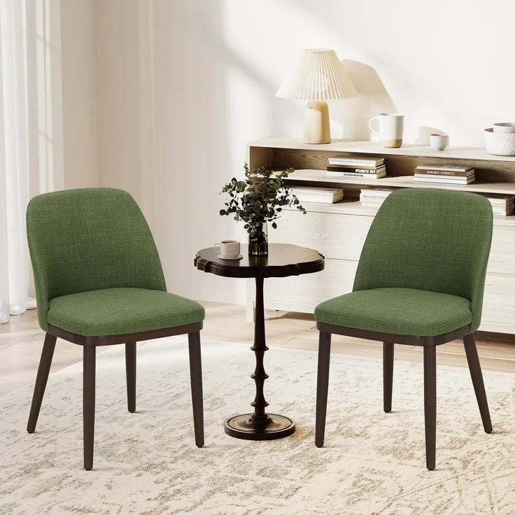COLAMY Gepolsterte Esszimmerstühle 2er Set, Moderne Küchenstühle mit Rückenlehne, Stoffstuhl mit Holzbeinen für Esszimmer, Küche, Restaurant, Grün