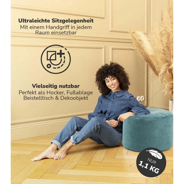 mokebo Pouf Der Ruhepouf (aus Webstoff), Sitzhocker, Bodenkissen, Fußhocker, Hocker, Sitzkissen in Petrol
