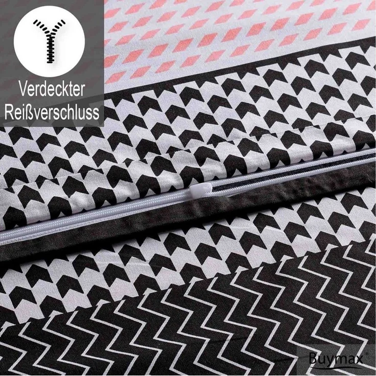 Buymax Bettwäsche, Renforcé, 2 teilig, Bettbezug-Set 155x220 cm 100% Baumwolle mit Reißverschluss, Streifen – Bild 3
