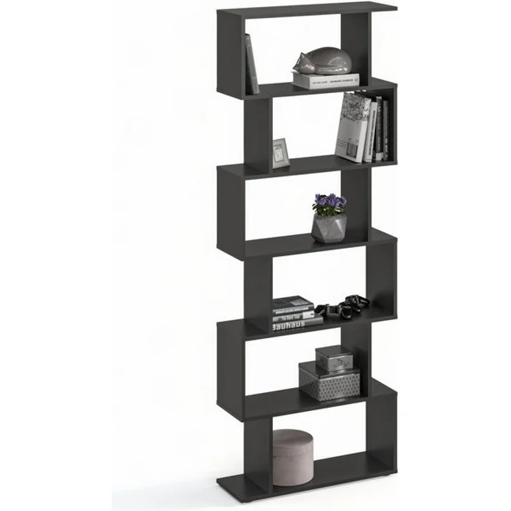 KOMTO Bücherregal Shelf 190 New Raumteiler Regal Standregal Holz und Hoch mit 6 Ebenen, S-Förmiges Modern Hochregal Aktenregal Büroregal 191x70x24 cm – Bild 4