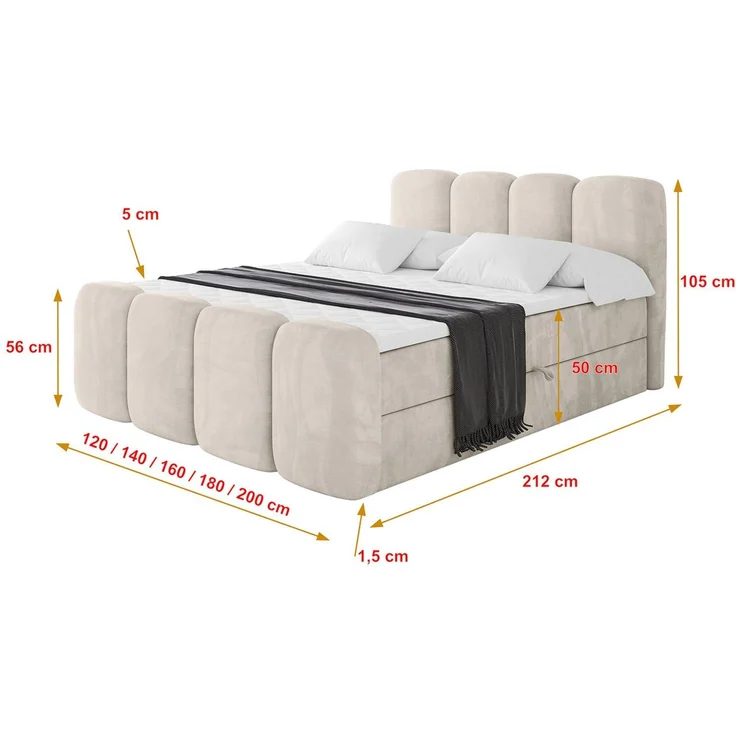 ALTDECOR Boxbett NINA-Z (Multipocket-Matratze H4, H3 Matratze Bonellfederung, Topper, Kopfteil), Doppelbett mit Fußteil – Bild 4