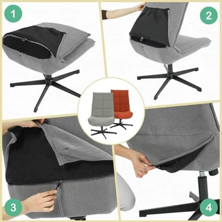 39F FURNITURE DREAM Moderner Drehsessel mit Sitzfläche aus Stoff mit Liegefunktion und Metallsockel, Grau, 63,5 x 85 x 93 cm – Bild 11