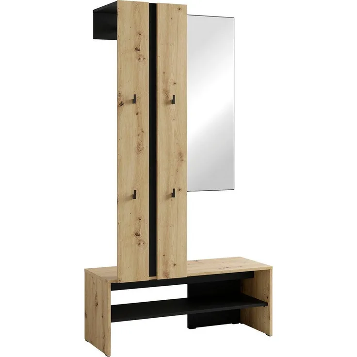 byLIVING Kompaktgarderobe Dielen - Set Nante (2-St) maximale Ordnung auf wenig Fläche mit Spiegel, Kleiderstange und Haken
