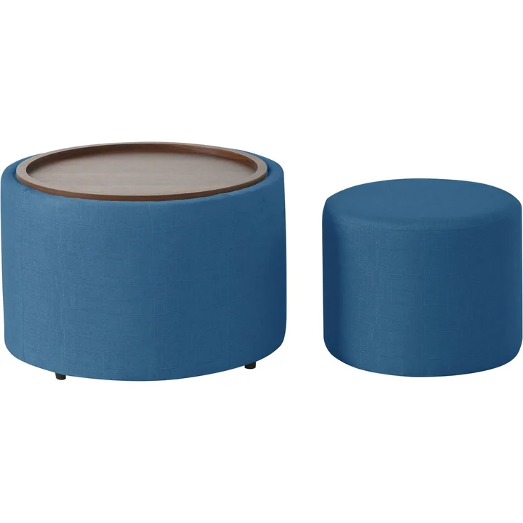 DESVIAE Hocker-Set 2-tlg. mit Stauraum und Holzablage, Ø 58 cm, Leinen Blau, 58 x 58 x 38 cm – Bild 7