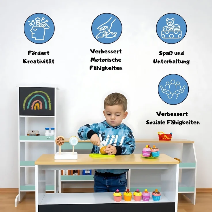 Coemo Spielküche Ida 4er Set aus Holz 4-tlg. Kinderküche in Türkis – Bild 4