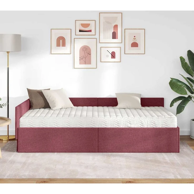 vidaXL Eckbettgestell mit Matratze 2 stk. Weinrot 90 x 190 cm Stoff 3393592 – Bild 3