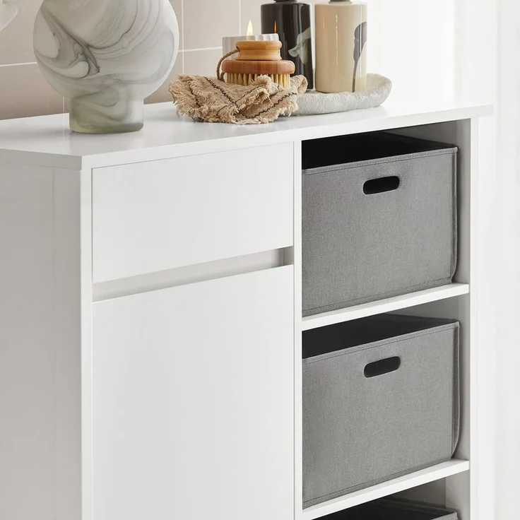 SoBuy BZR77-W Wäscheschrank, MDF, Lackiert, Weiß, 80 x 91 x 38 cm – Bild 5