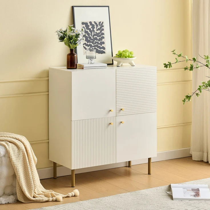 Sideboard Weiß MDF 80 x 36 x 90 cm, modern, Metallbeine, Aufbewahrungsschrank Wohnzimmer Schlafzimmer Flur – Bild 5
