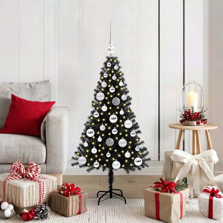 vidaXL Weihnachtsbaum mit LED-Beleuchtung Schwarz 120 cm PVC und Stahl 3396461 – Bild 1