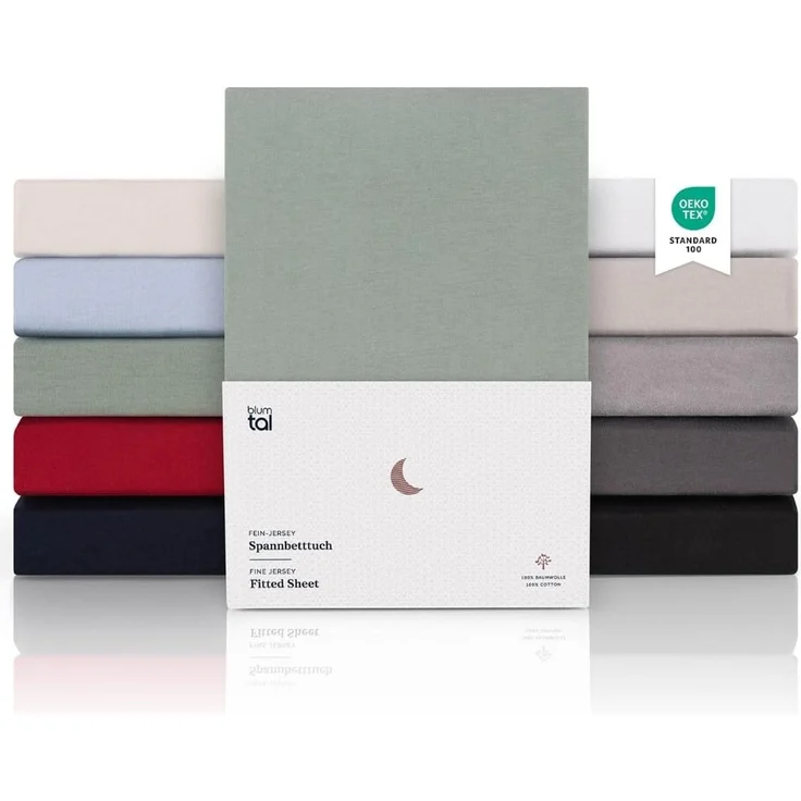 Blumtal® Premium Spannbettlaken 160x200 cm 2er Set Jersey - OEKO-TEX zertifiziertes Bettlaken 160x200 cm Baumwolle 100%/Spannbetttuch 160x200 für Matratzen bis 25cm - Laken 160x200 - Summer Green - Grün – Bild 1