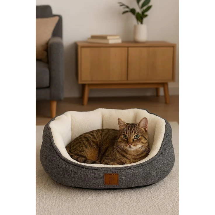 Paws & Whiskers 'Coco L - Grey, White' Haustierbett, Grau / Weiß, 66 x 80 x 18 cm – Bild 1