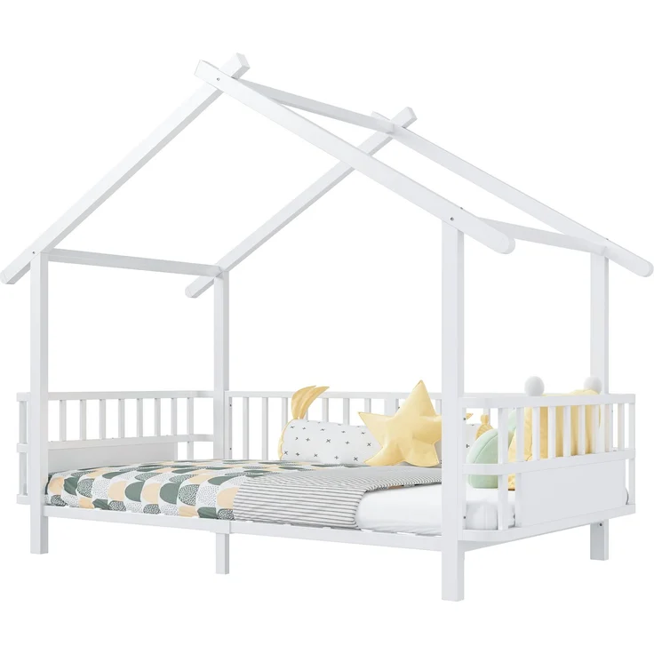 ZUBALIYA Kinderbett 90 × 200 cm, Metall, Schutzgitter, Weiß – Bild 6