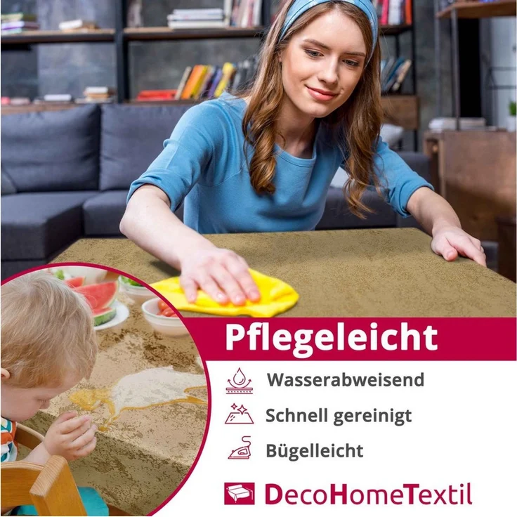 DecoHomeTextil Heimtextilmanufaktur Tischdecke Jacquard GRANIT Meliert mit Lotus Effekt – Bild 3