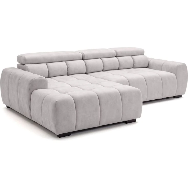 Ecksofa Schlafsofa VELUNIO RELAX in Stoff Salvador Hellgrau Ottomane Links – Bild 4