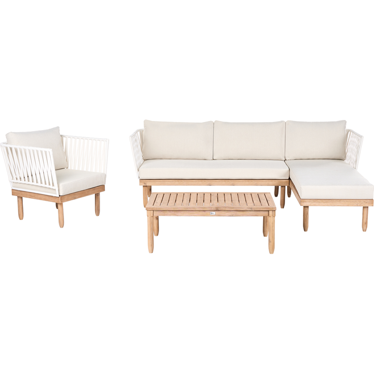 Lounge Set mit Tisch 4-Sitzer CREMONA Akazienholz linksseitig Weiß