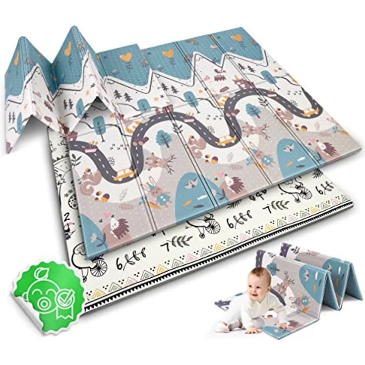 NUKIDO Baby-Schaumstoffmatte Doppelseitig Niedlich Buntes Design zum Spielen Krabbeln Ideal als Geschenk Rollbar Dicke 1 cm Größe 200x180 cm NK-340 – Bild 9