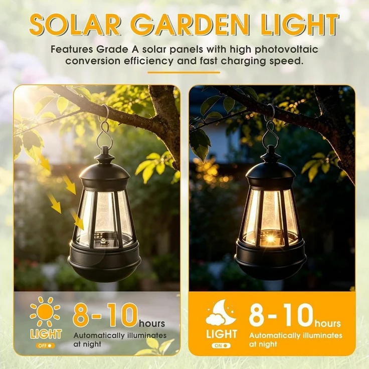 FELIXLEO LED Solarleuchte 2 Stück Solar Laternen Hängend mit Lichtsensor für Garten Camping – Bild 3
