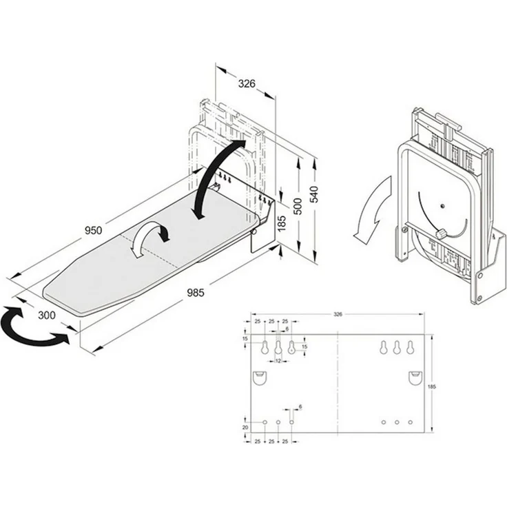 SO-TECH® Bügelbrett Bügeltisch Ironfold für Wandmontage, klappbar, 180° schwenkbar, inkl. Bügeltuch aluminiumgrau – Bild 4