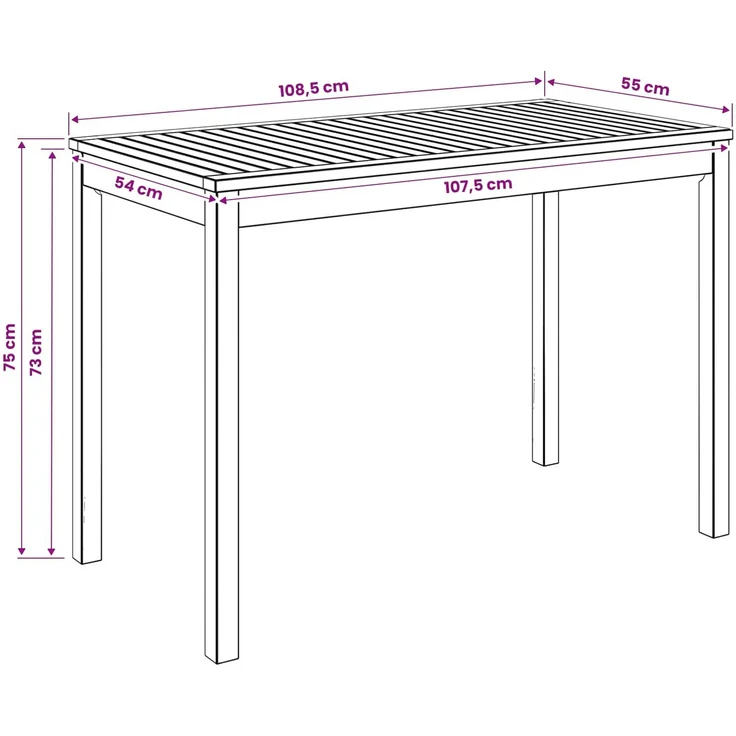 vidaXL Gartentisch LAREN Natur 108,5 x 55 x 75 cm Massivholz Akazie 901249 – Bild 8
