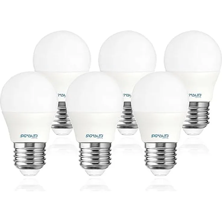 Sigmaled lighting, LED-Glühbirne E27-Sockel 6W (entspricht 50W), 550 Lumen, Warmweißes Licht (2800K), kleine Kugel LED-Leuchtmittel G45, 6er-Pack