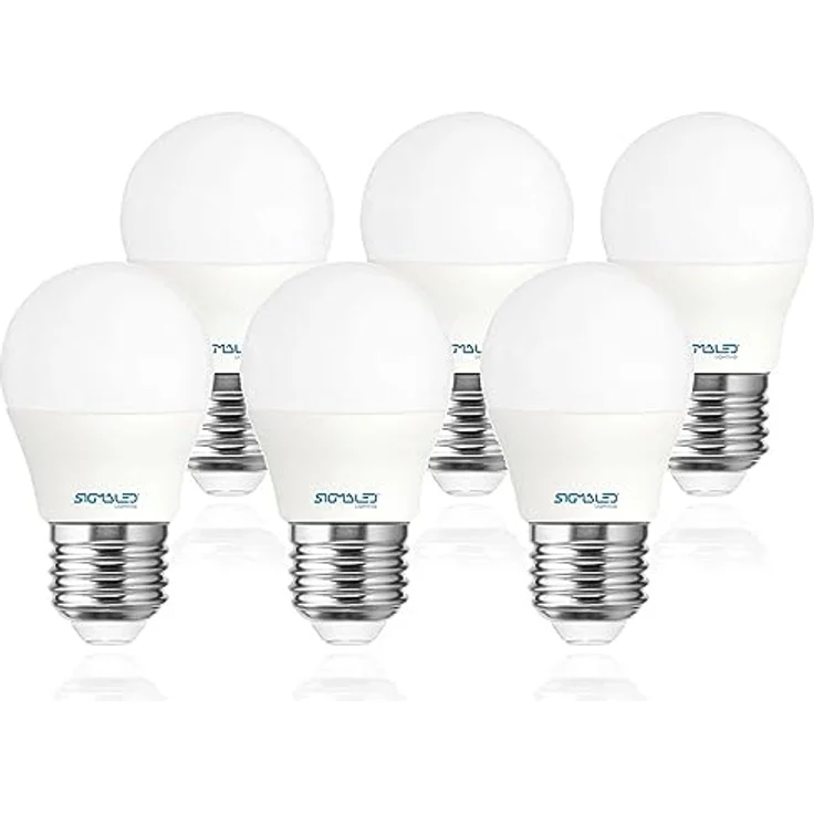 Sigmaled lighting, LED-Glühbirne E27-Sockel 6W (entspricht 50W), 550 Lumen, Warmweißes Licht (2800K), kleine Kugel LED-Leuchtmittel G45, 6er-Pack – Bild 1