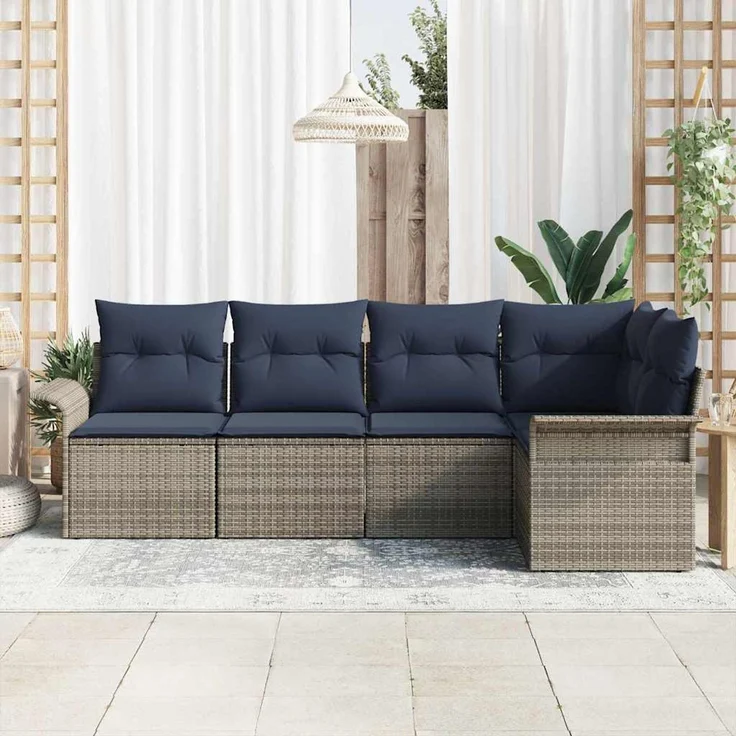 vidaXL Gartensofa-set mit Speicher 5 pcs Grau Poly-Rattan 3354034 – Bild 3