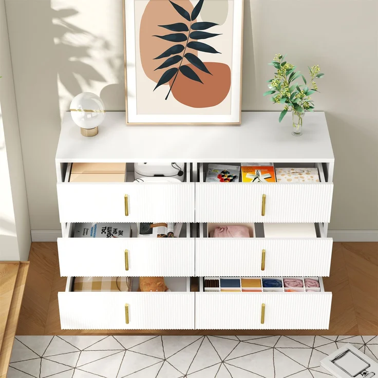 Sideboard 120x40 cm Weiß Gold 6 Schubladen Wellenfront TV Schrank Lowboard Aufbewahrung Wohnzimmer Esszimmer – Bild 7